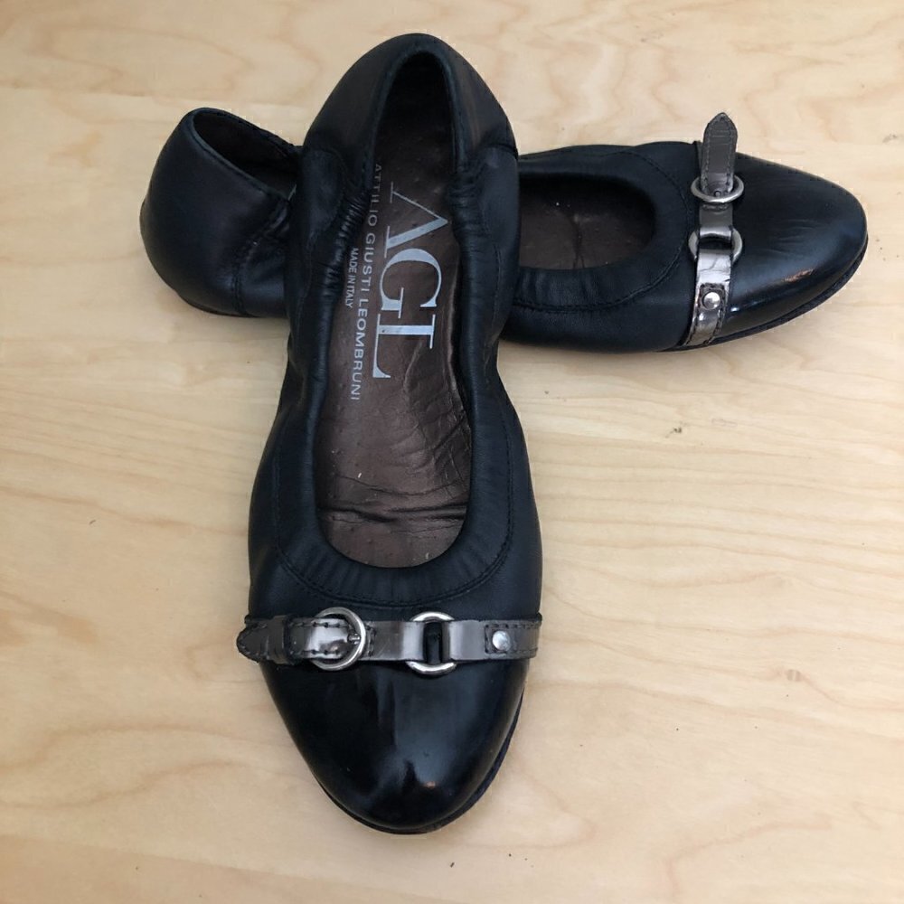 AGL Women's Monika Black Cap Toe Ballet Flats EU 37.5 US 7 7.5 Made in Italy